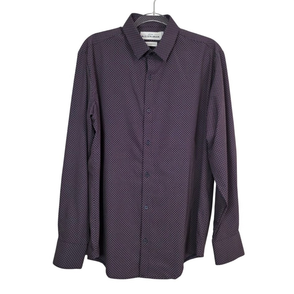 Mizzen+Main M Dress Shirt Navy Burgundy Print Leeward Standard Fit Performance - Picture 2 of 10